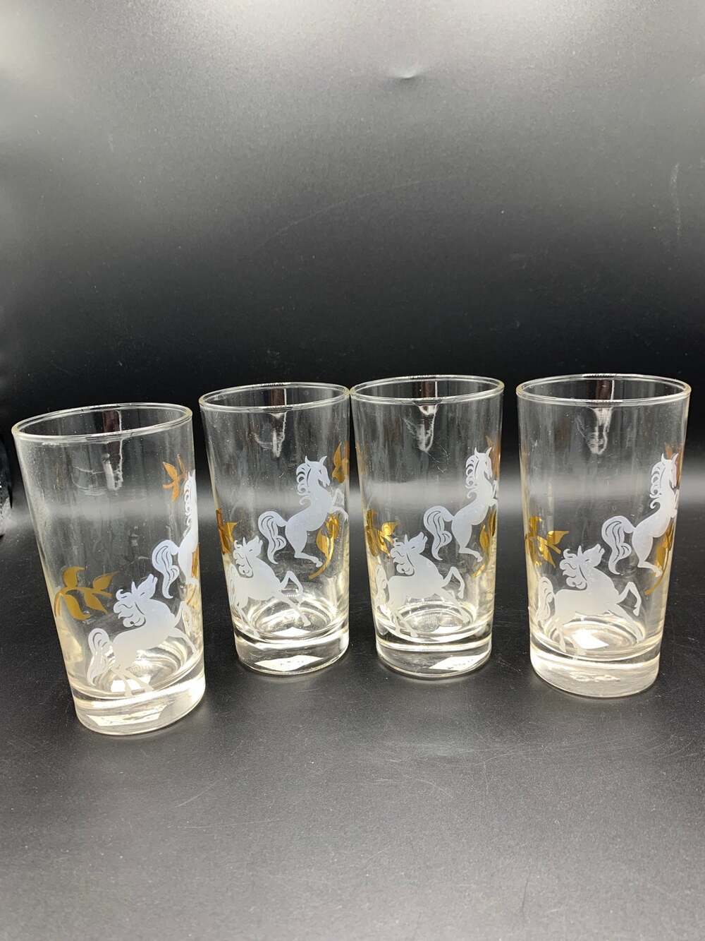 ✨ Vintage 1948 Libbey 10oz Tumblers - MCM White Unicorns & Gold Leaf(Set of 4) ✨